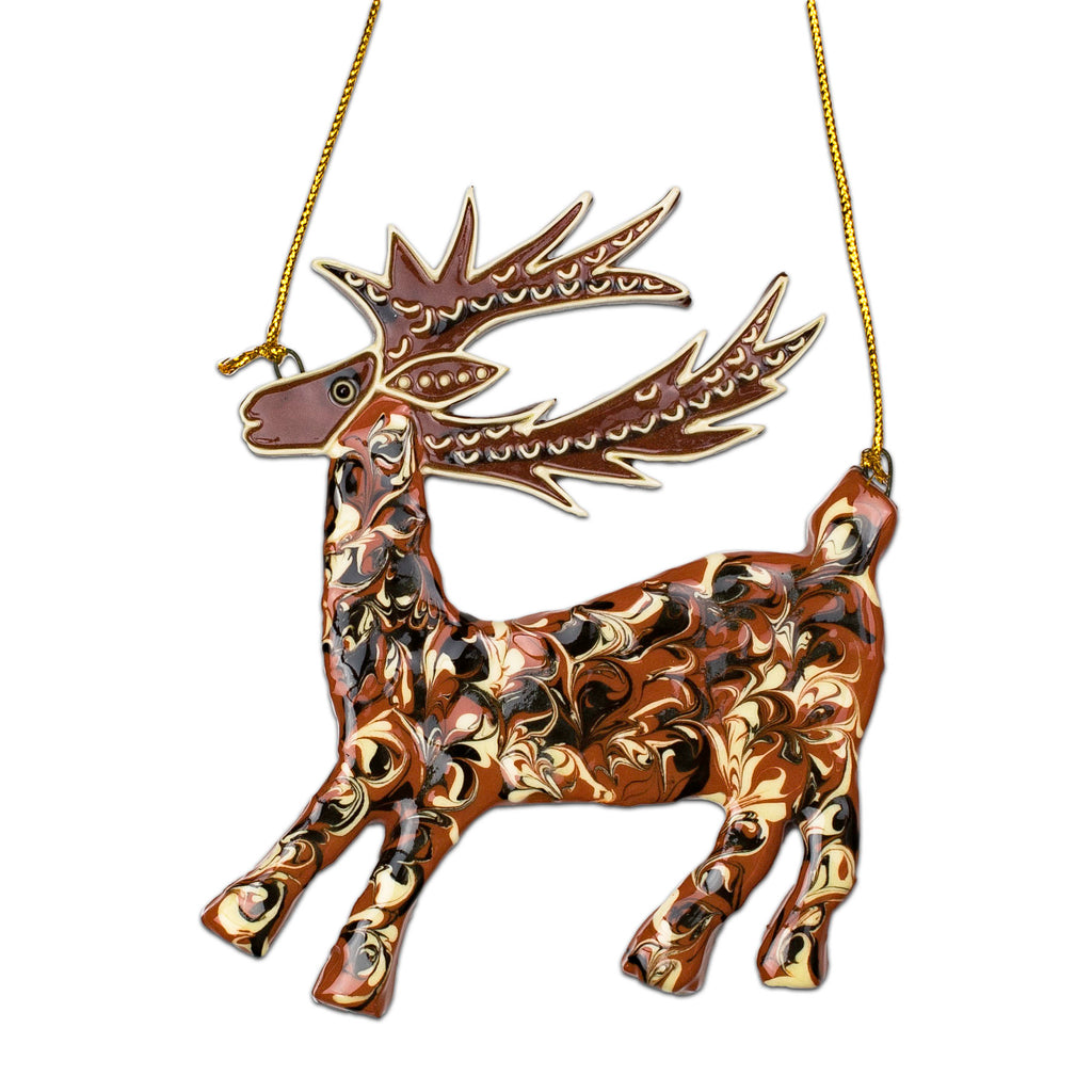 Feathered Reindeer Slipware Ornament