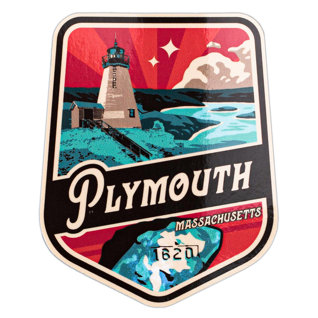 Plymouth Rock and Gurnet Light Sticker